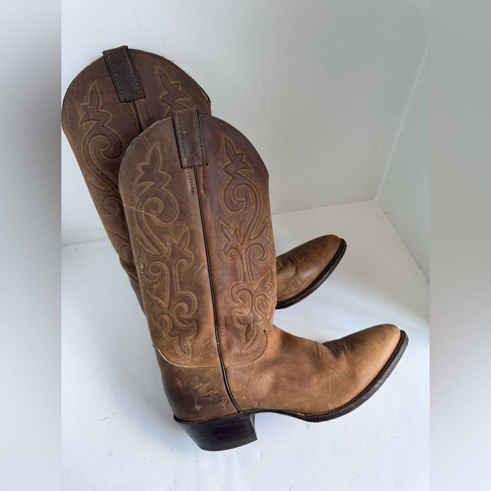 Justin Buck Bay Apache Cowboy Western Boots Men's 9.5 B Brown Leather Almond Toe